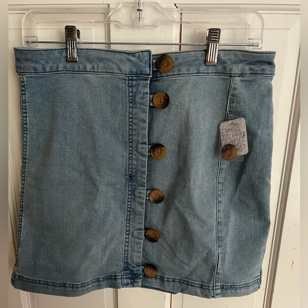 Free People Denim Button Down Mini Skirt